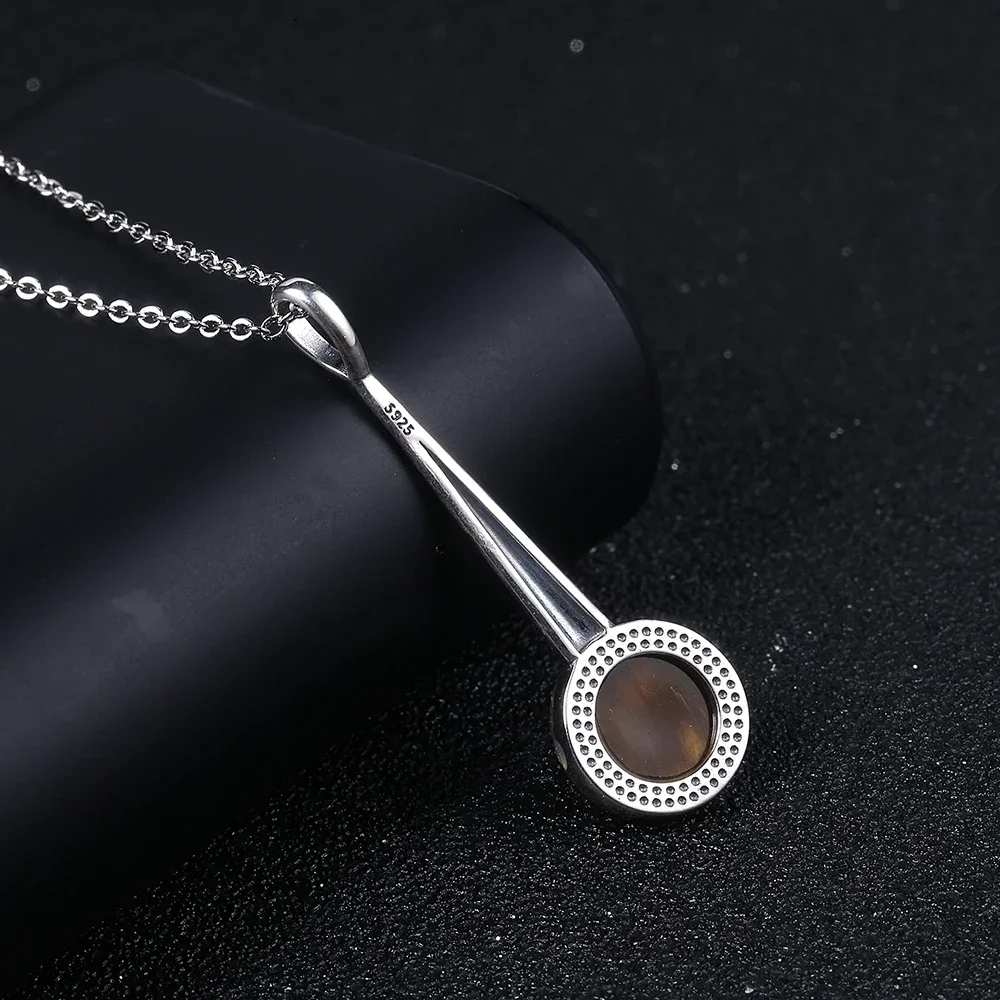 925 Sterling Silver Long Pendant Necklace Natural Tiger Eye Rhodochrosite Necklace for Women Wedding Engagement Gifts Jewelry