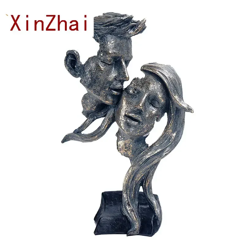 

VILEAD Retro Resin Mask Statue Nordic Couple Face Statuette Home Interior Decor TV Cabinet Bookcase Office Decoration Craft Gift