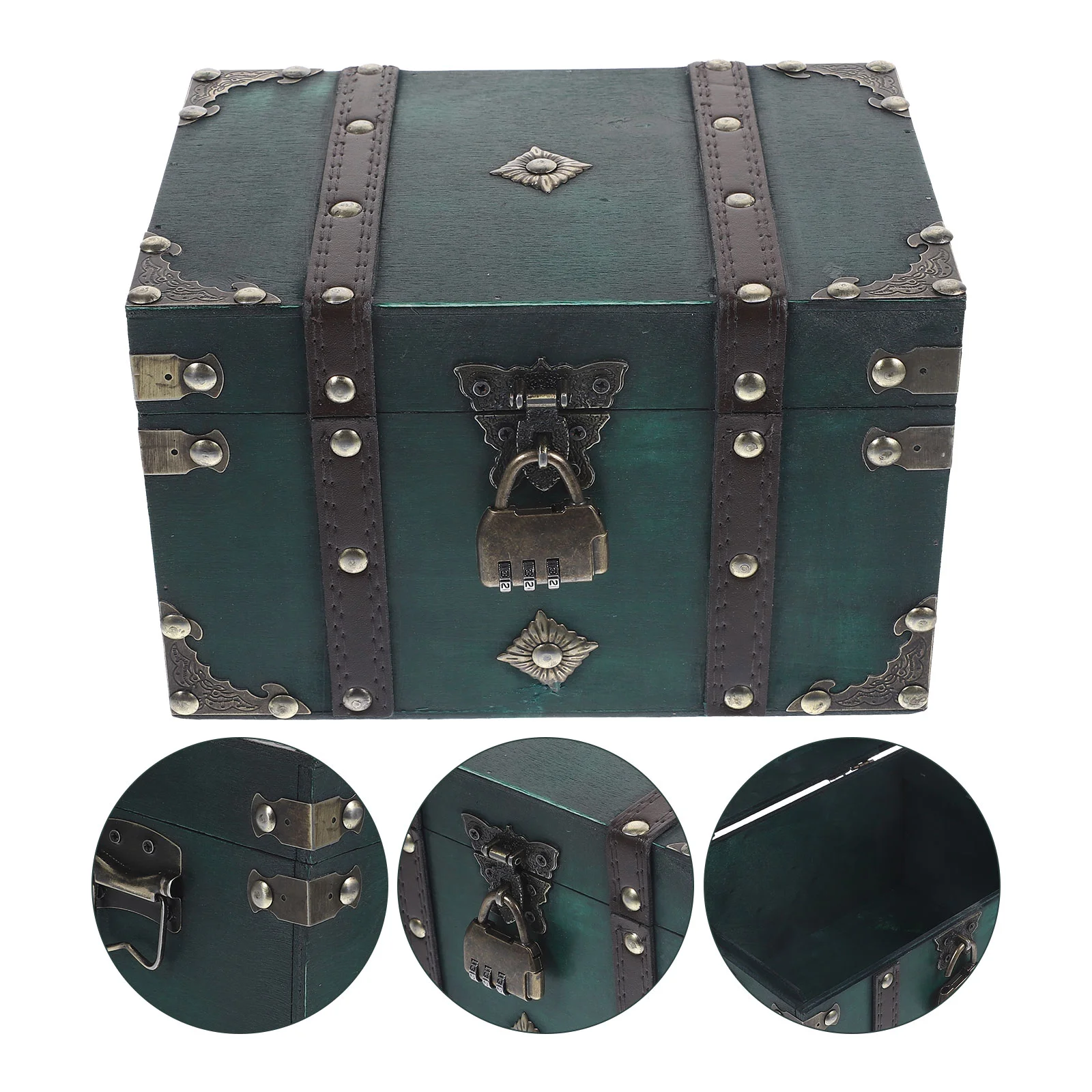 

Emerald Vintage Storage Box Jewelry Case Organizer Square Wood Candy Photo Prop Wooden Chest