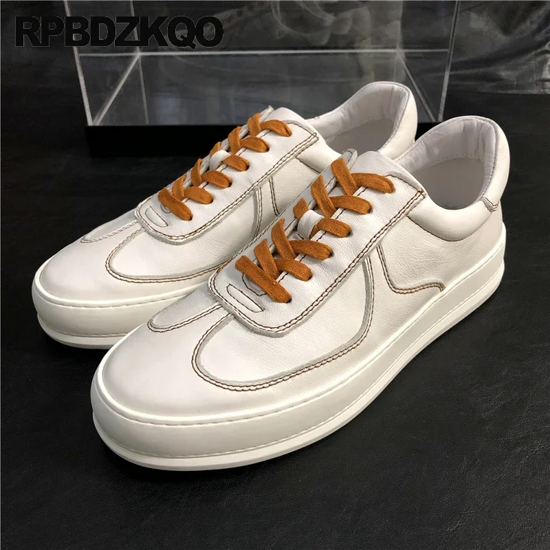 

Lace Up Sneakers High Sole Skate Shoes Athletic Trainers Flats Muffin Flatforms Real Leather Creepers Leisure Thick Sport Men