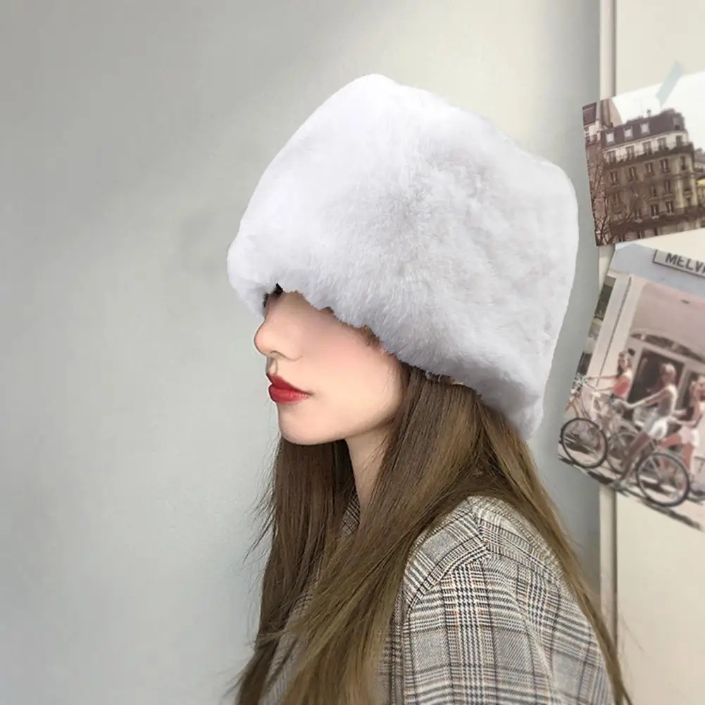 

Beanie Flat Top Windproof Brimless Russian Style Women Thick Fluffy Faux Fur Thick Fluffy Faux Fur Skullies Beanies Ski