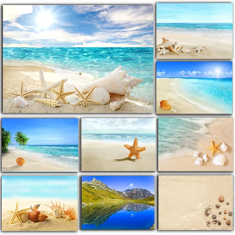 

Морская пляжная ракушка Морская звезда пейзаж холст живопись Современные плакаты и печать настенное искусство для гостиной Декор Куадрос домашний декор