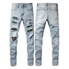 New Fashion Purple Jeans Man with Distressed Hole Patches Fashion Repair Low Rise Skinny Denim Pants 28-40 Size 1