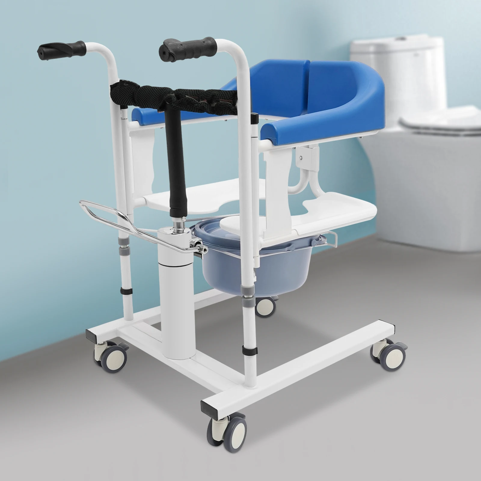 Hydraulic Patient Lifting Chair with Potty, Transfer Wheelchair Lightweight Transport with 180° Split Seat for Elderly, Disabled 6