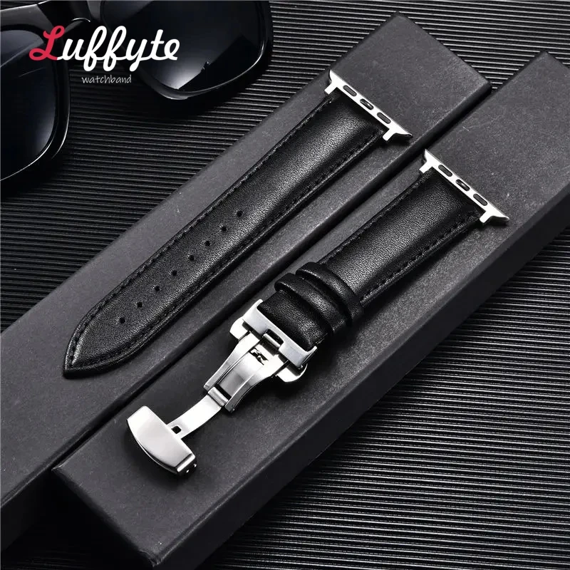 Premium Leather Watch Band with Butterfly Clasp