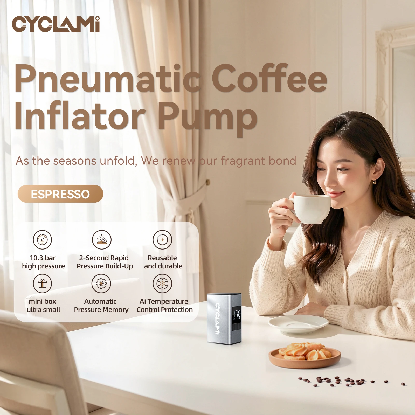 آلة إسبريسو محمولة يدوية Cyclami R7 بضغط 10.3 بار،...