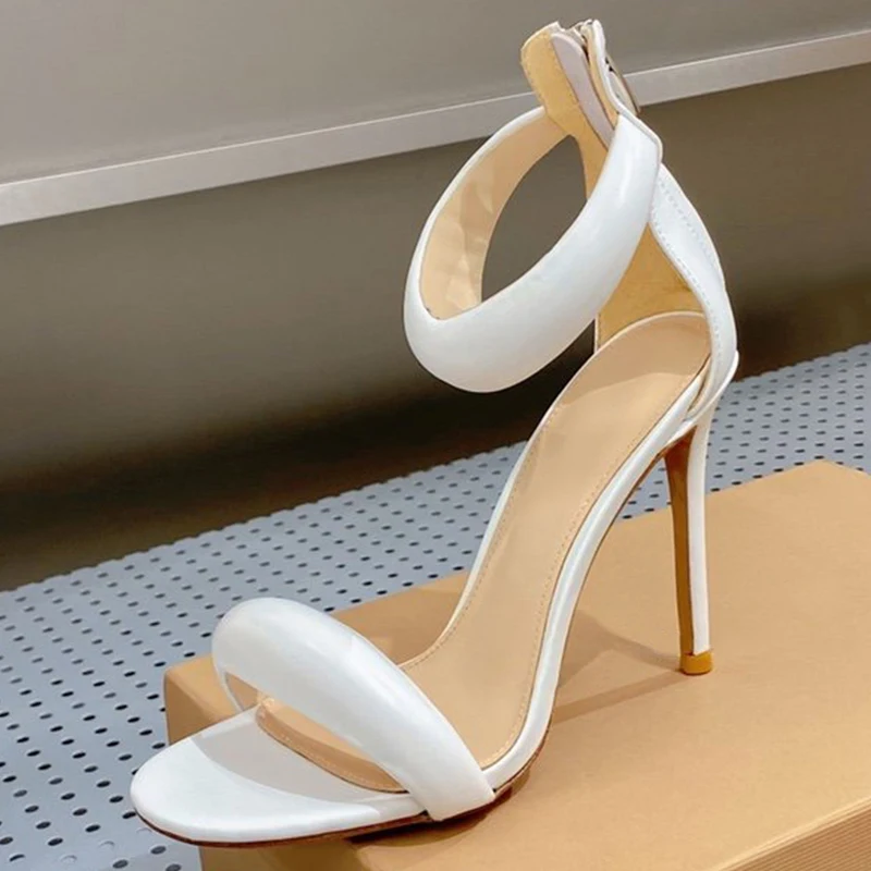 

Women Sandal 2023 Summer New Unique One Character Strip Upper Design Solid Color High Heel Shoes Fashion Sexy Female Shoes