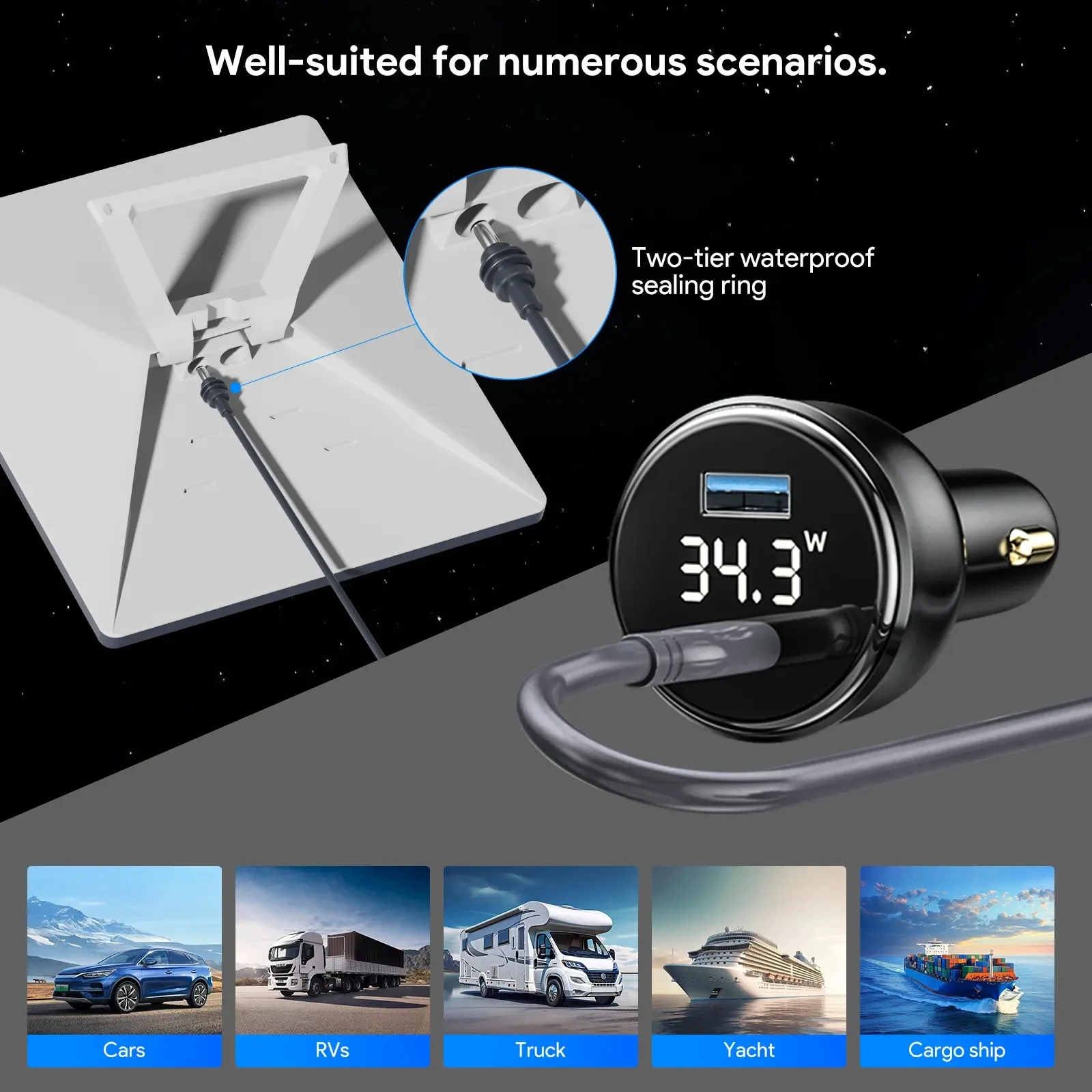 Power Cable 3M For Starlink Mini Dual USB Car Charger 12V-24V DC & Voltmeter Waterproof Cigarette Lighter Charger