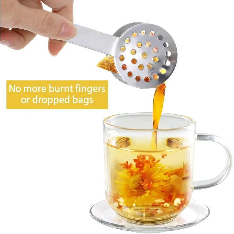Tea Bag Squeezing Pliers, Stainless Steel Circular Tea Pliers, Kitchen and Bar Tools, Practical in Gold, Silver and Black Colors