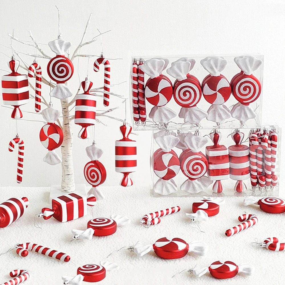 4/14 Pz Natale Appeso Candy Ball Candy Cane Ciondolo Rosso Bianco Caramelle Lecca-Lecca Albero Di Natale Decor Casa Capodanno Navidad 2023