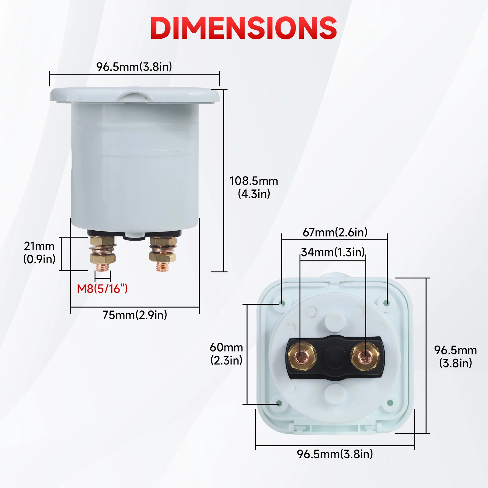 M8 스터드 12V-24V 275A 배터리 주전원 차단 스위치 해양 보트 캐러밴 RV ABS용 흰색 밀폐형 탈착식 키