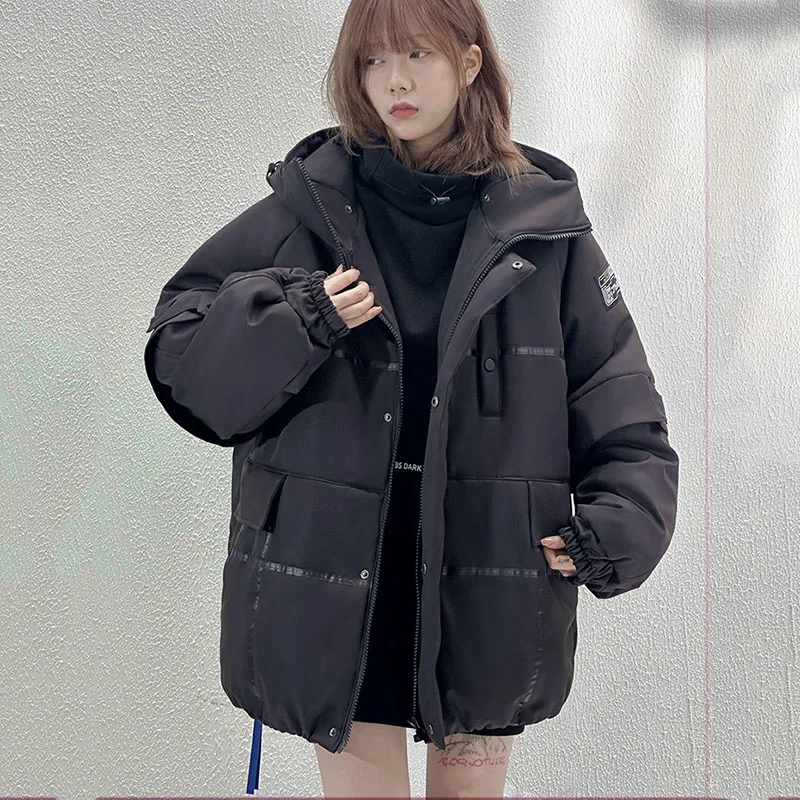 

2023 New Winter Warm High Quality Women Cotton Coat Turtleneck Hooded Quilted Coat Men Women Loose Cargo Thick Quilted Coat T312