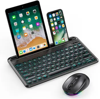 مجموعة لوحة مفاتيح وماوس لاسلكية بلوتوث بإضاءة سوداء RGB لنظام التشغيل Mac OS iPad Air iPad Pro Tablet Android والهواتف المحمولة والكمبيوتر المحمول 1