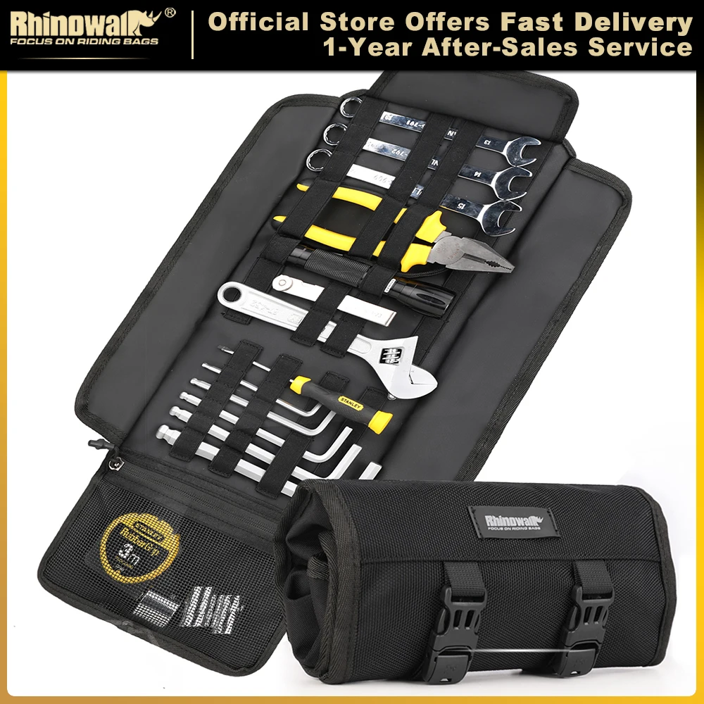 Rhinowalk Motorcycle Tool Roll Bag Portable Motor Saddlebags Side Tool Storage Bag Pouch Outdoor Travel Repair Working