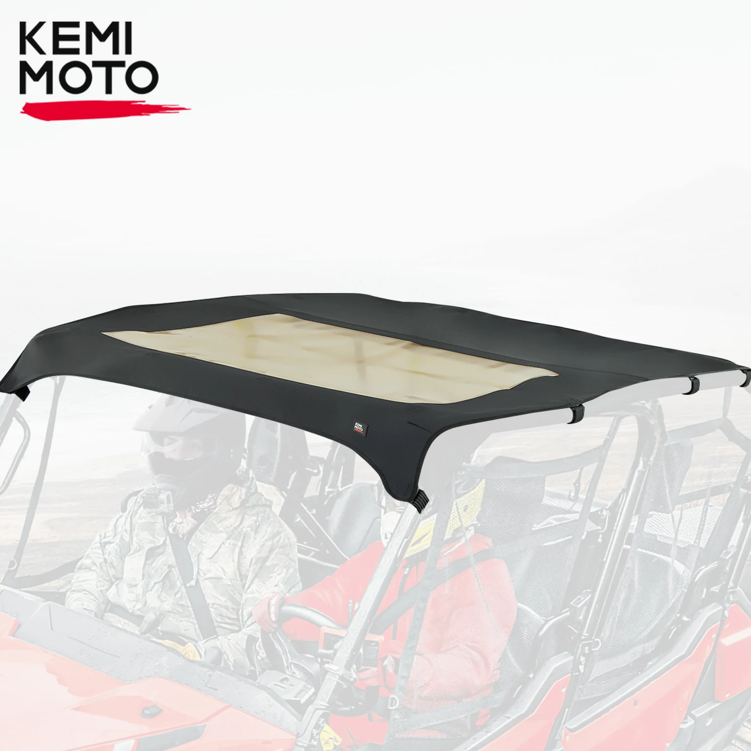 KEMIMOTO UTV Sunshade Soft Top Water-Resistant Black Fabric PVC Roof Top Compatible with Honda Pioneer 1000-6 2023