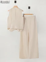 ZANZEA Women Pant Sets Irregular Buttons Vests Wide Leg Trouser Pant Suits Stylish Elegant 2pcs Outfit Streetwear Office Tops - Image 5