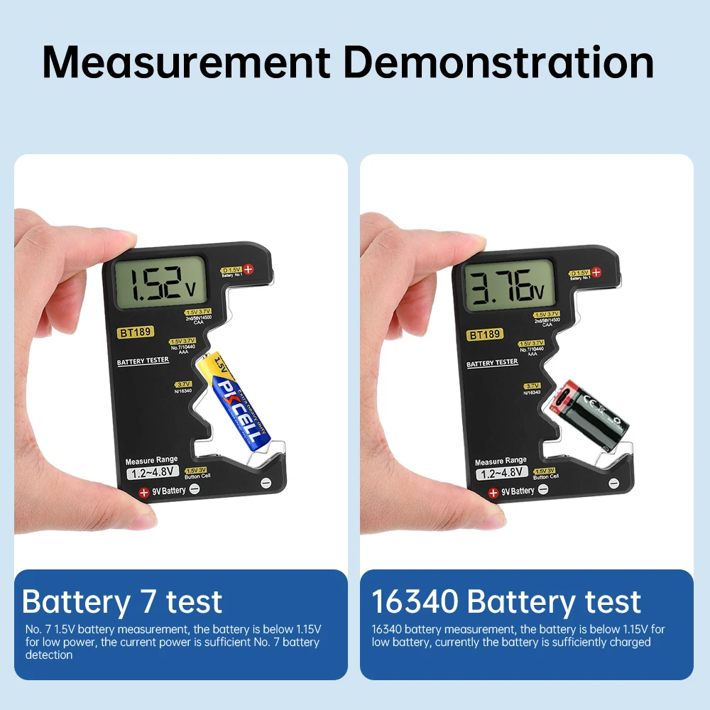 BT189 Button Cell Battery Tester 9V N D C AA AAA Universal Household LCD Display Battery Tester Power Bank Detectors Tools 5