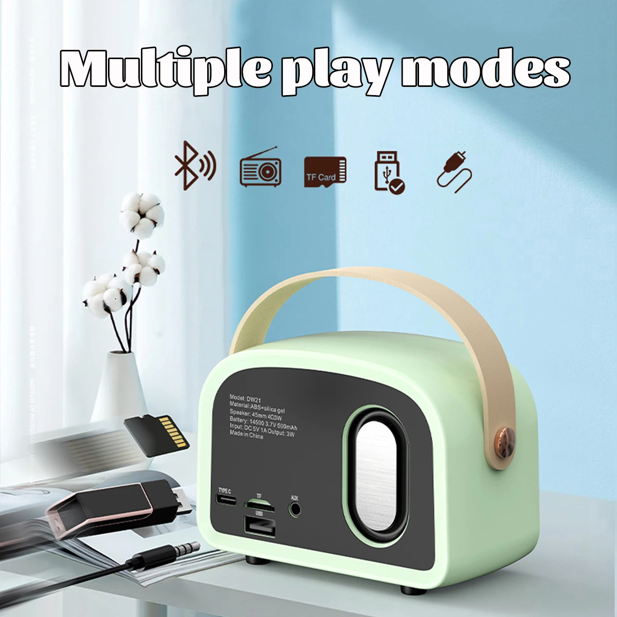 Retro Mini Radio Portable FM Receiver TWS Stereo Bluetooth Speaker Wireless Classical Music Player TF/AUX/USB MP3 with MIC