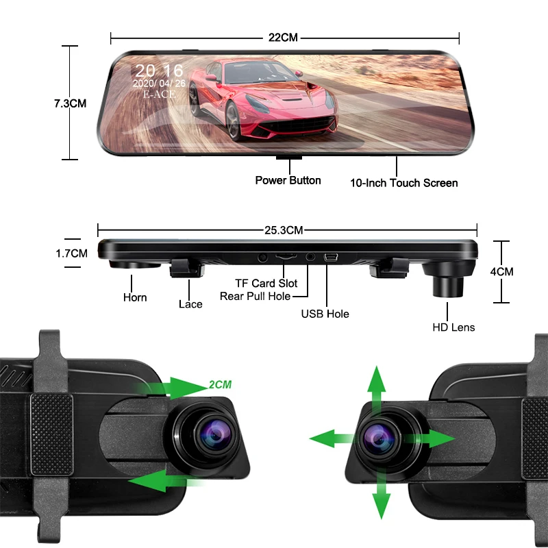 Dash Cam Acceo Car Dvr 10 Touch Screen Dual Lens Auto Registrar Stream Mirror Camera Whit Rearview Camera Night Vision Black Box
