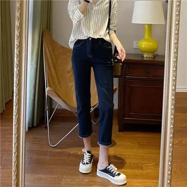 Circyy Jeans Women High Waisted Ankle Length Denim Pants Office Lady Trousers High Stretch Fashion Slim Casual Straight Pants
