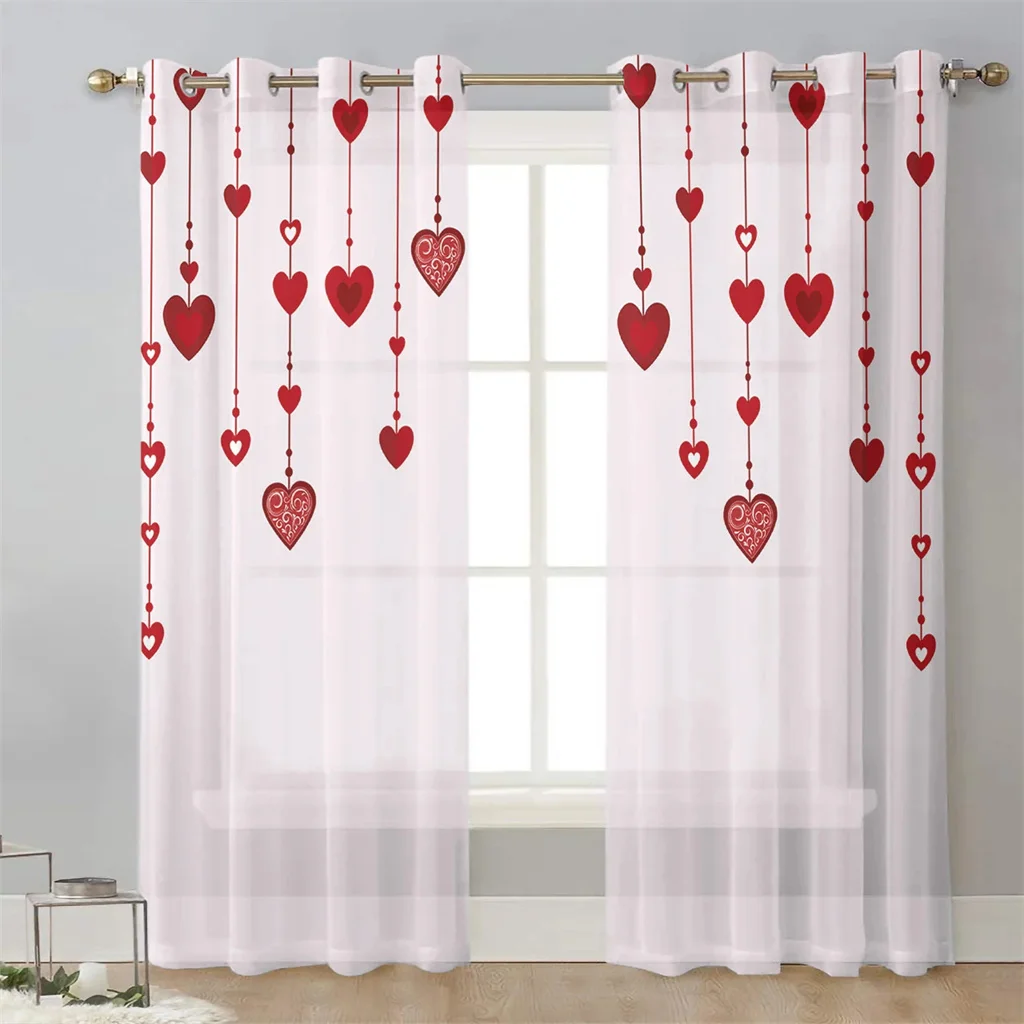 

Tulle Voile Heart Happy Valentine's Day Sheer Window Curtains Blinds for Living Room Kids Bedroom Kitchen Door Home Decor2Pcs