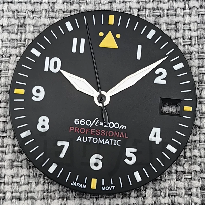 Pilot Style Black Watch Dial and Hand Sets with C3 Green Luminous - 29mm Watch Accessory