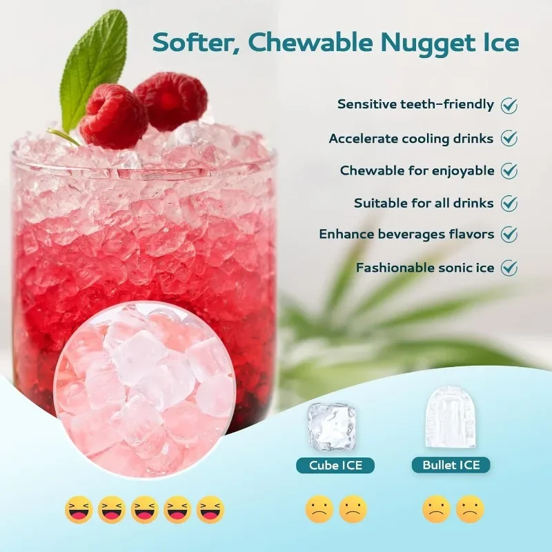 Countertop Ice Maker EUHOMY Nugget Ice Maker Countertop with Handle Ready in 6 Mins 34lbs/24H Removable Top Cover Portable Pebble Ice Maker