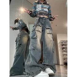 Mexzt Y2K Cargo Jeans Women Streetwear Multi-Pocket Wide Leg Denim Pants Harajuku Vintage High Waist Baggy Casual Trousers New