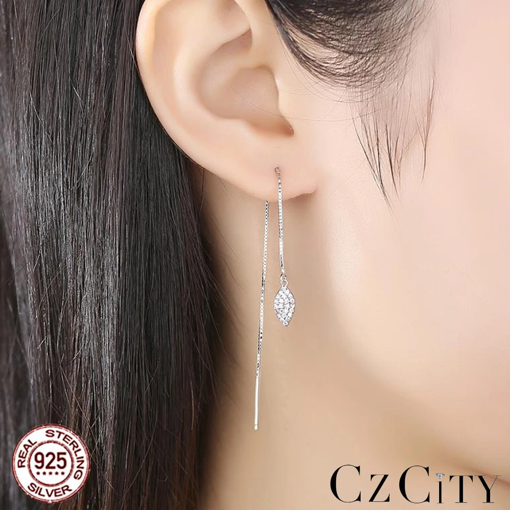 CZCITY pendientes mujer de pendientes plata ley 925 certificada para mujer modernos aretes largos con borla de hoja de plata pendientes originales y divertidos joyería piercing oreja Vintage para boda envio