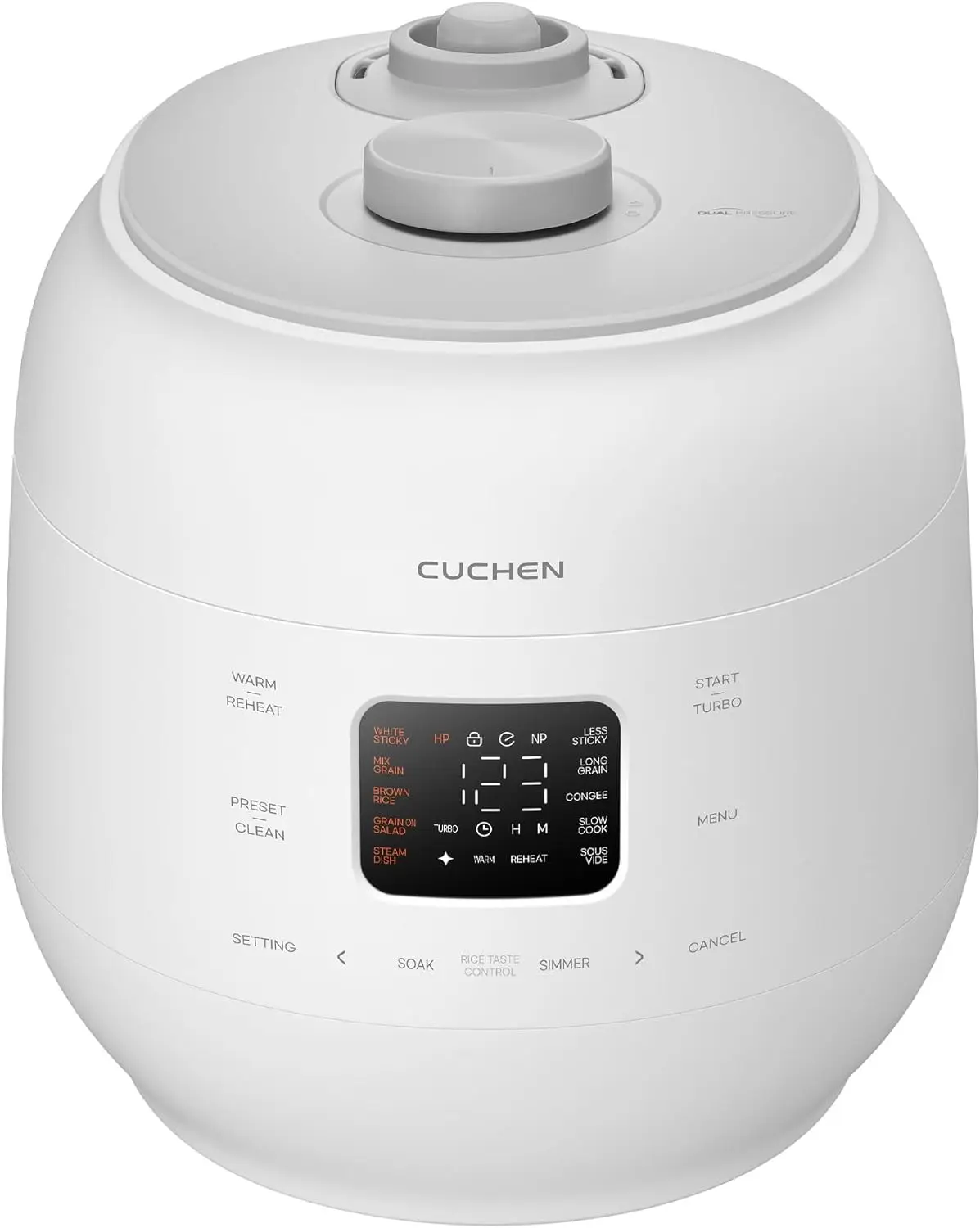 

Cuchen CRS-FWK0640WUS Dual Pressure Rice Cooker 6 Cup and Warmer, High/Non-Pressure, Triple Power Packing, Easy Open Handle