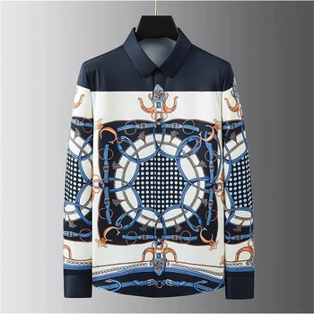 Luxurious printed shirt men's long-sleeved casual shirt fashionable street popular extra large size non-iron men's XS-6XL