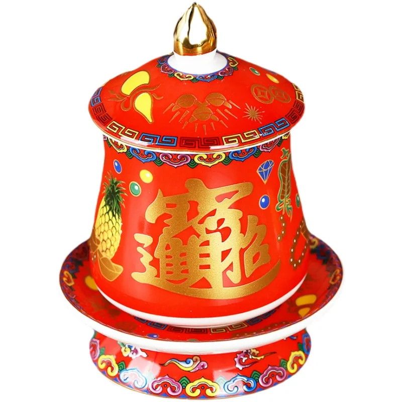 

Chinese style ceramic enamel color supply cup, Shentai supply tea cup, purified water cup feng shui Buddhism home decor