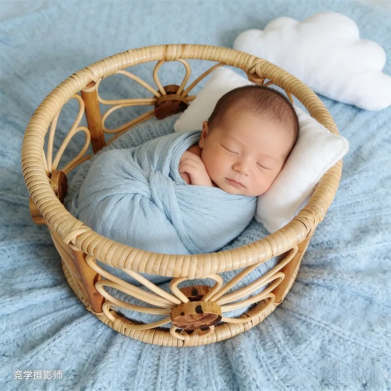Newborn Baby Girl Boy Photo Shoots Props 1pc Handmade Vintage Bamboo Chair Basket Crib Studio Photography Posing Accessories