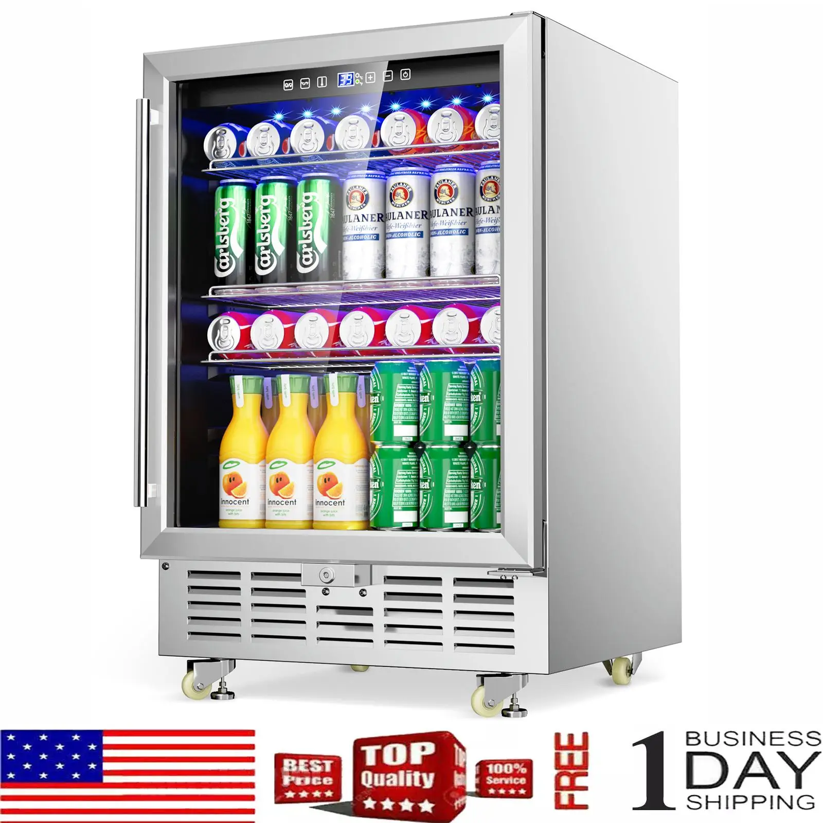 

24-дюймовый холодильник для напитков, 180 банок, встроенный/Автономный холодильник для напитков, цифровой холодильник с памятью под счетчиком пива