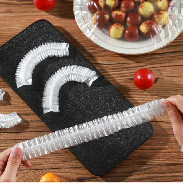 Couvercle alimentaire jetable, 100 pièces, emballage en plastique, couvercles alimentaires élastiques pour bols à fruits, tasses, bouchons de stockage de cuisine, sac économiseur de conservation frais 2