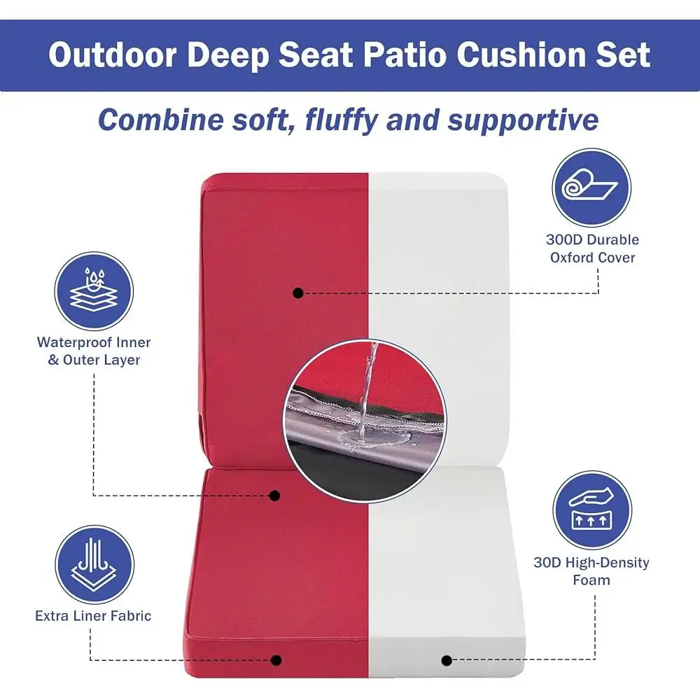 Outdoor Waterproof Fade Resistant Deep Seat Cushions Set 19x19x3 In Soft Foam Backrest Patio Furniture Accessories 4