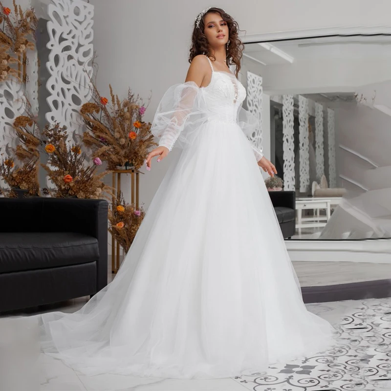 

Платье Свадебное ТРАПЕЦИЕВИДНОЕ на тонких бретельках со съемными рукавами и пуговицами