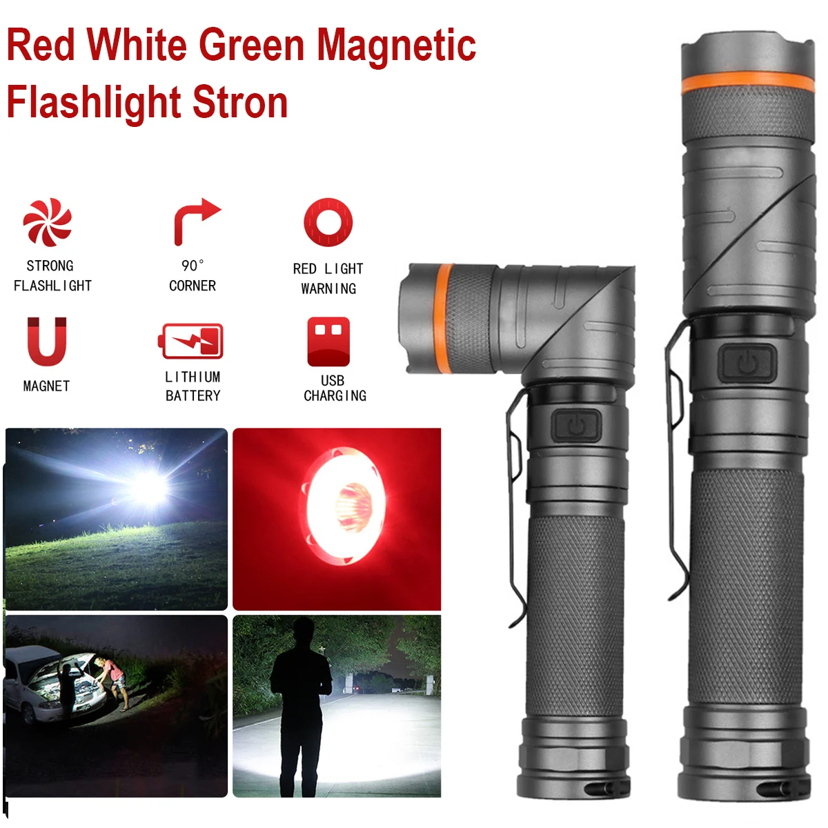 

1200LM Rechargeable LED Flashlight Zoom Torch Outdoor Fishing Camping Strong Lamp 9 Modes Magnetic Torch Tactical Flashlight