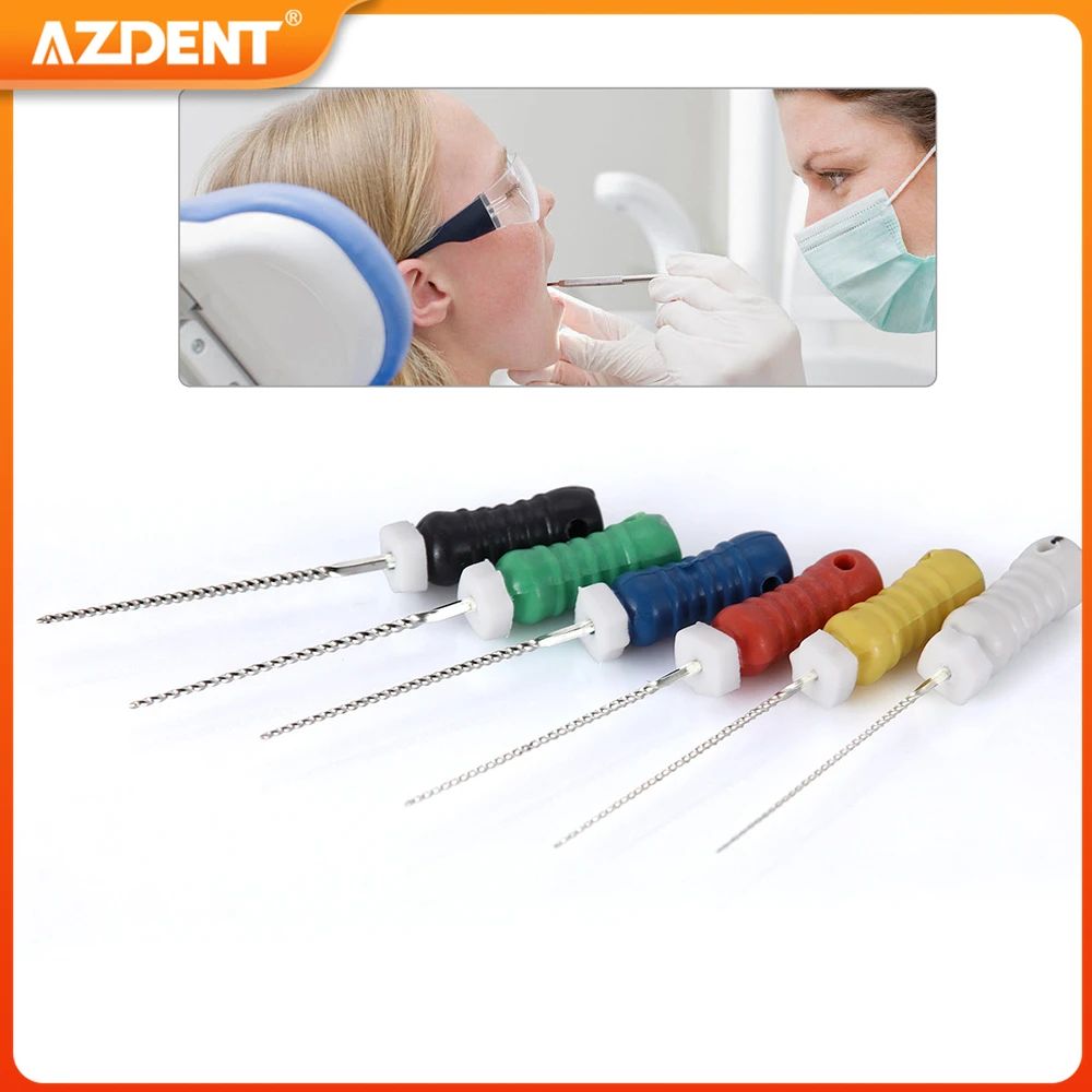 AZDENT-limas de endodoncia, accesorio Dental de acero inoxidable, 21mm y 25mm, #-40 #, 6 unids/lote/caja