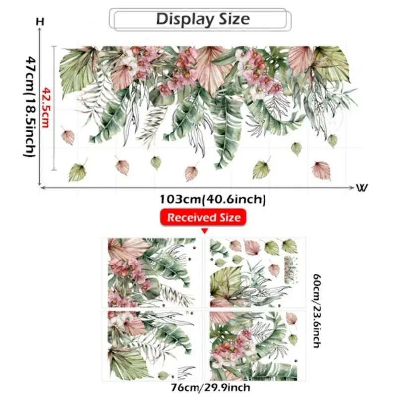 Watercolor Green Leaf Tropical Plant Wall Sticker Living Room Bedroom Wall Corner Decal Pink Leaf PVC Sticker