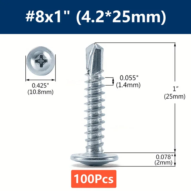 100 Viti Per Lamiera Testa Piatta In Acciaio Inox #8 X 3/4 - Foto 14