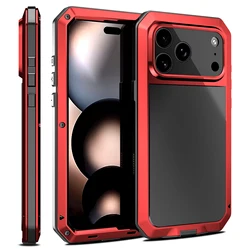 Luxury Tank Metal Case - Heavy Aluminum Shockproof Cover with Glass Screen Protection - iPhone 15 (Red)