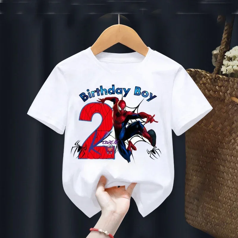 Summer Kid Tshirt 2 3 4 5 6 7 8 Marvel Spiderman Birthday Gift Short Sleeve Children Clothes Baby Tee Tops Boy Girl T-shirt 6