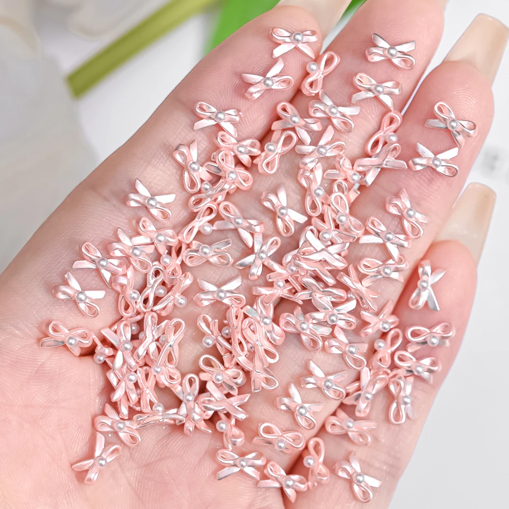 

10PCS Ballet Dance Shoes Alloy Nail Charms Pink Kawaii Ribbon Pearl Bow Nail Jewelry French UV Polish Ballet Bows Manicure Parts