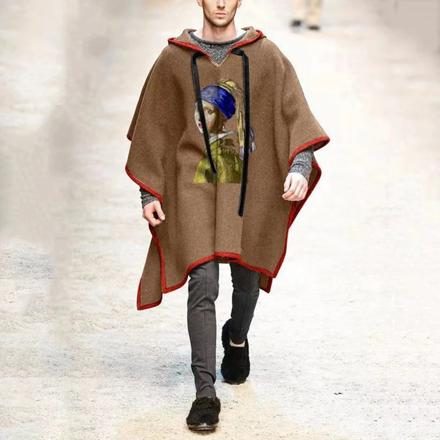 2025 Vintage Poncho Men Oversized Hooded Irregular Cape