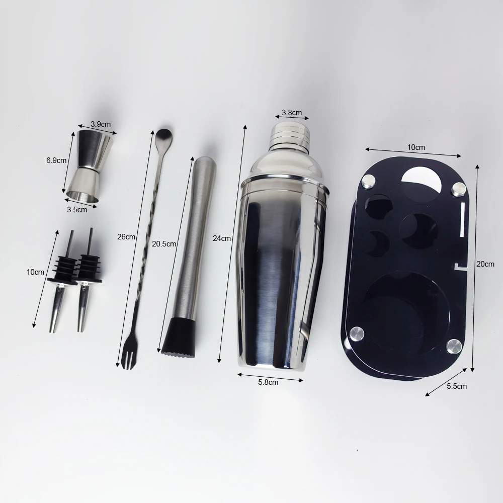 6Pcs/Set 750ml(25oz) Cocktail Shakers with Black Stand Cocktail Recipe, Bartender Kit, Bartending Boston Bar Shakers