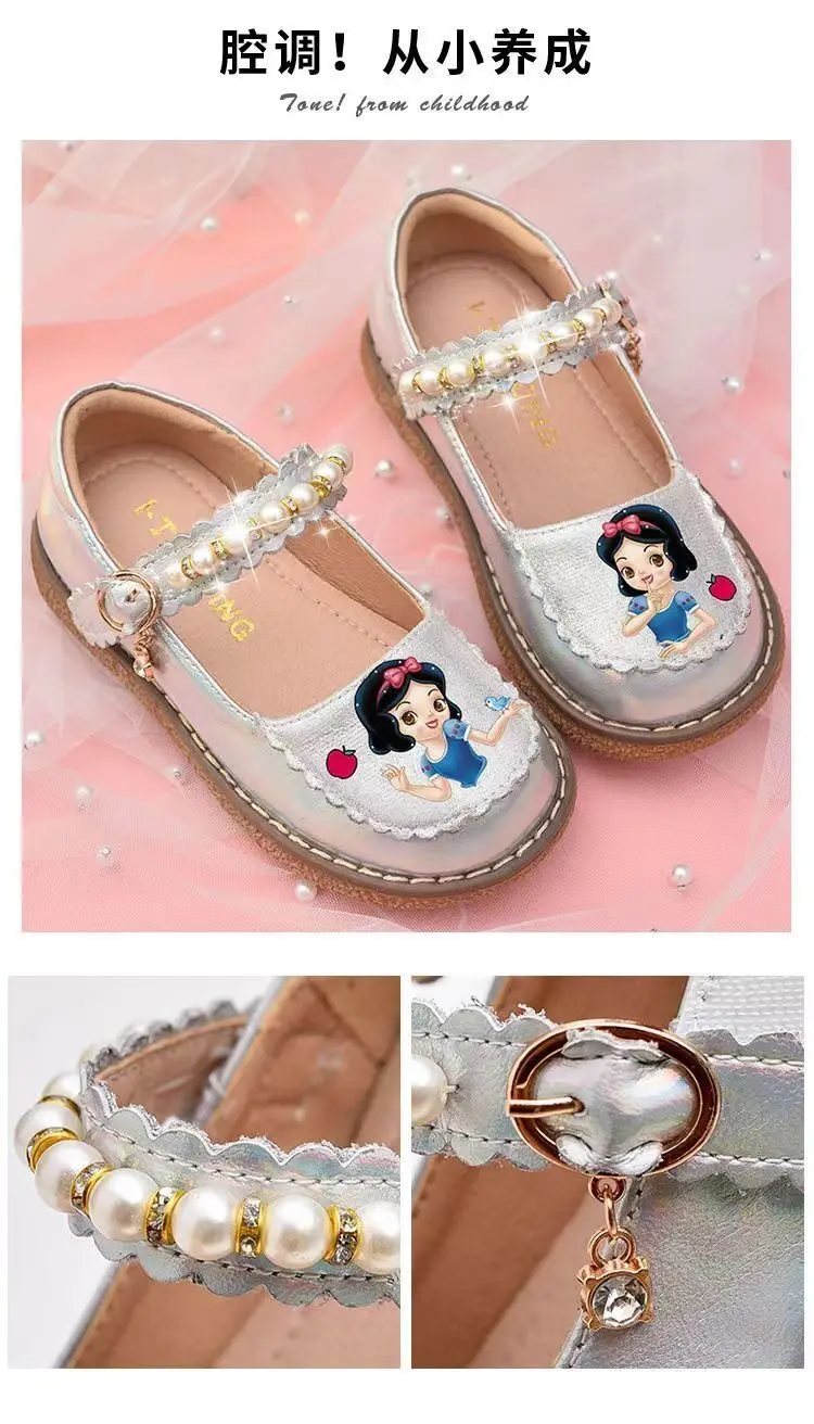 New girls  frozen snow White Princess sandals Disney princess kids soft decorative pearls shoes Europe size 23-34 extra wide fit children's shoes