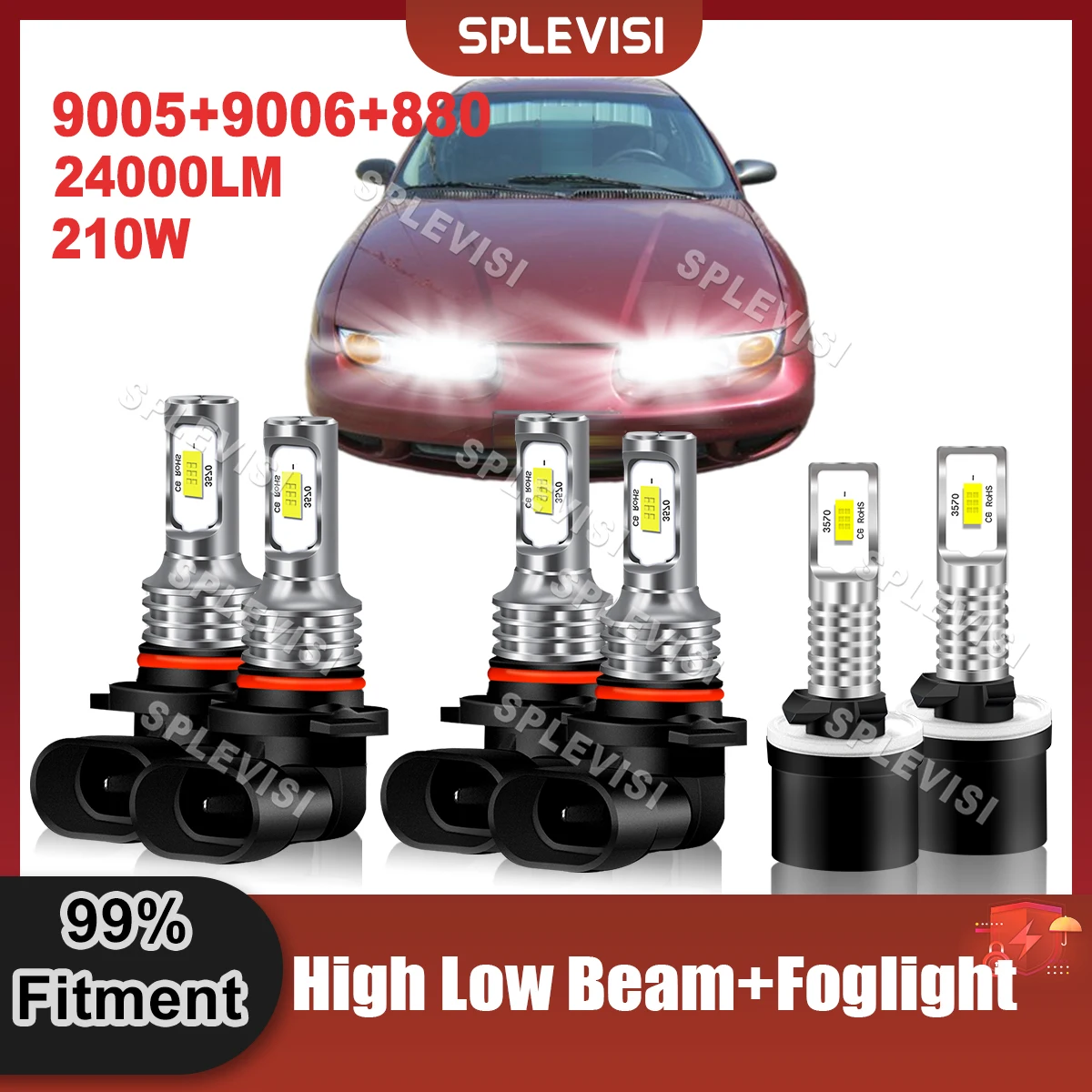 

LED Headlight High Beam 9005+Low Beam 9006+Foglamp 880 Combo Compatible For Saturn SL SEDAN 1996 1997 1998 1999 2000 2001 2002