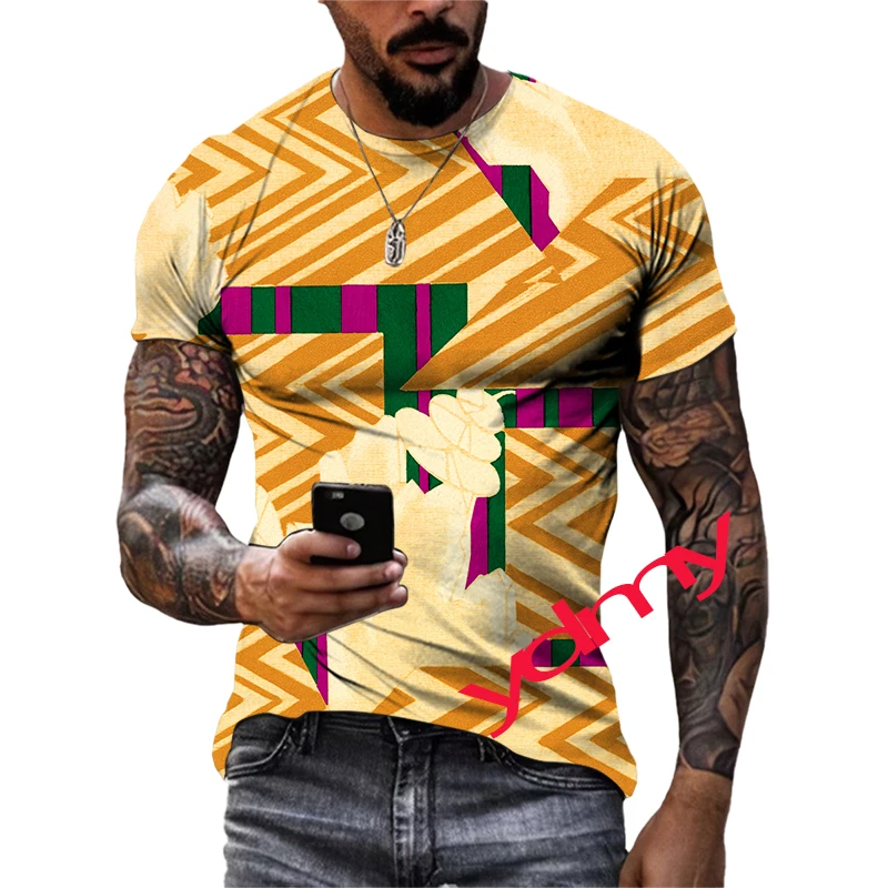 

Summer Leisure Color Block Pattern Men's T-shirt Hip Hop 3D Print Personality Funny Tees Round Neck Short Sleeve Tops