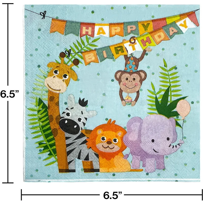 2-ply Wild Blue Animal Party Printed Cartoon Tissue Paper Birthday Party Square Tissue Paper Facial Tissue Paper Towel 10pcs